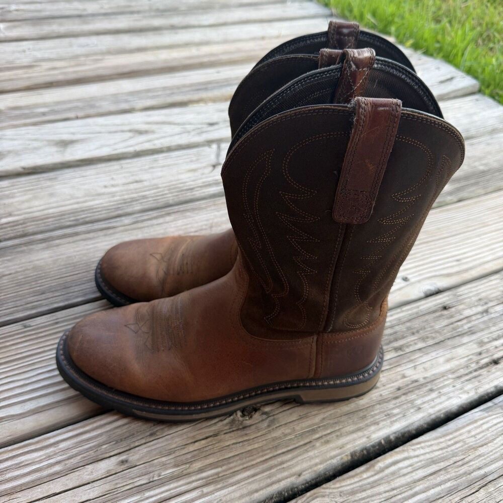 Ariat Groundbreaker Mens Pull On Work Boots Leather Distres Brown Size 10EE Wide